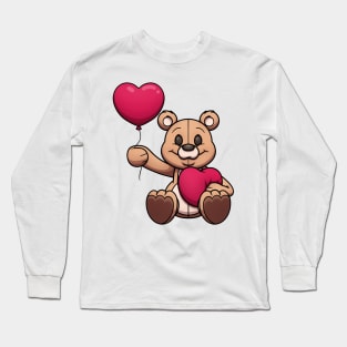 Cute Teddy Bear With Balloon And Heart Long Sleeve T-Shirt